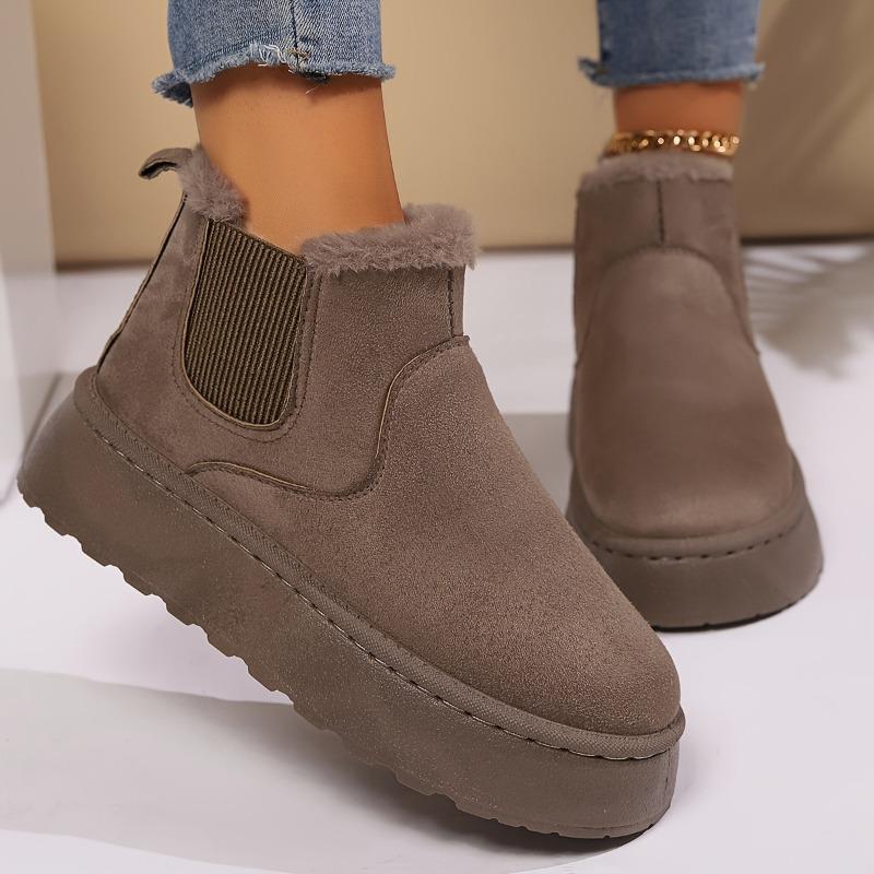 Snow Boots Women's Winter Warm Large Size Cotton Shoes Women's Winter New Solid Color Elastic Band Flat Bottom Short Cotton Boots