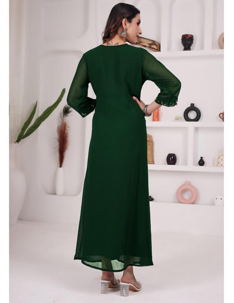 Women Designer Georgette V-Neck Gown Kurta Indian Bollywood Anarkali Top Tunic Kurti Dress