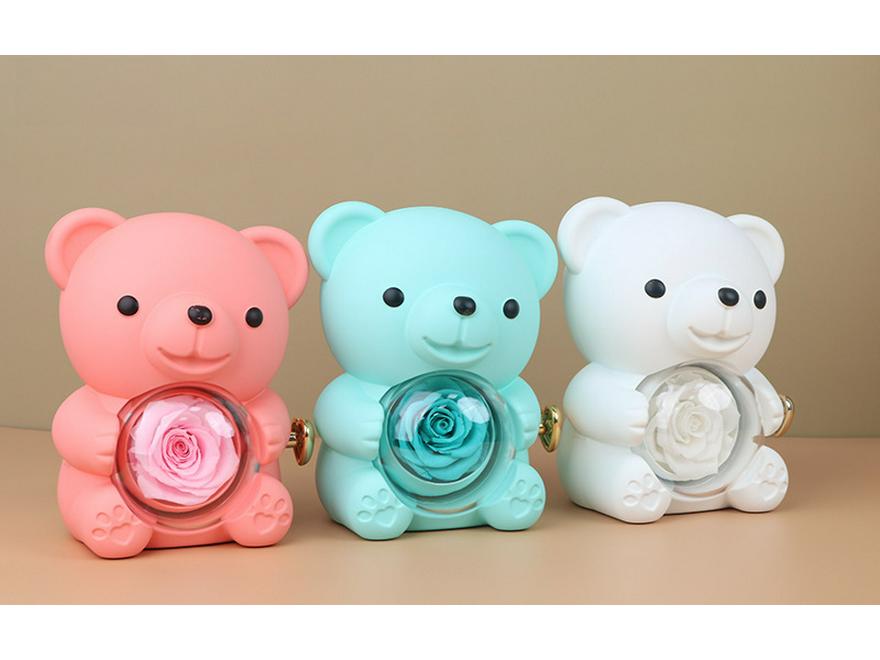 Rotating Bear Rose Jewelry Box - Everlasting Flower Gift Box with Rotating Rose for Rings and Necklaces