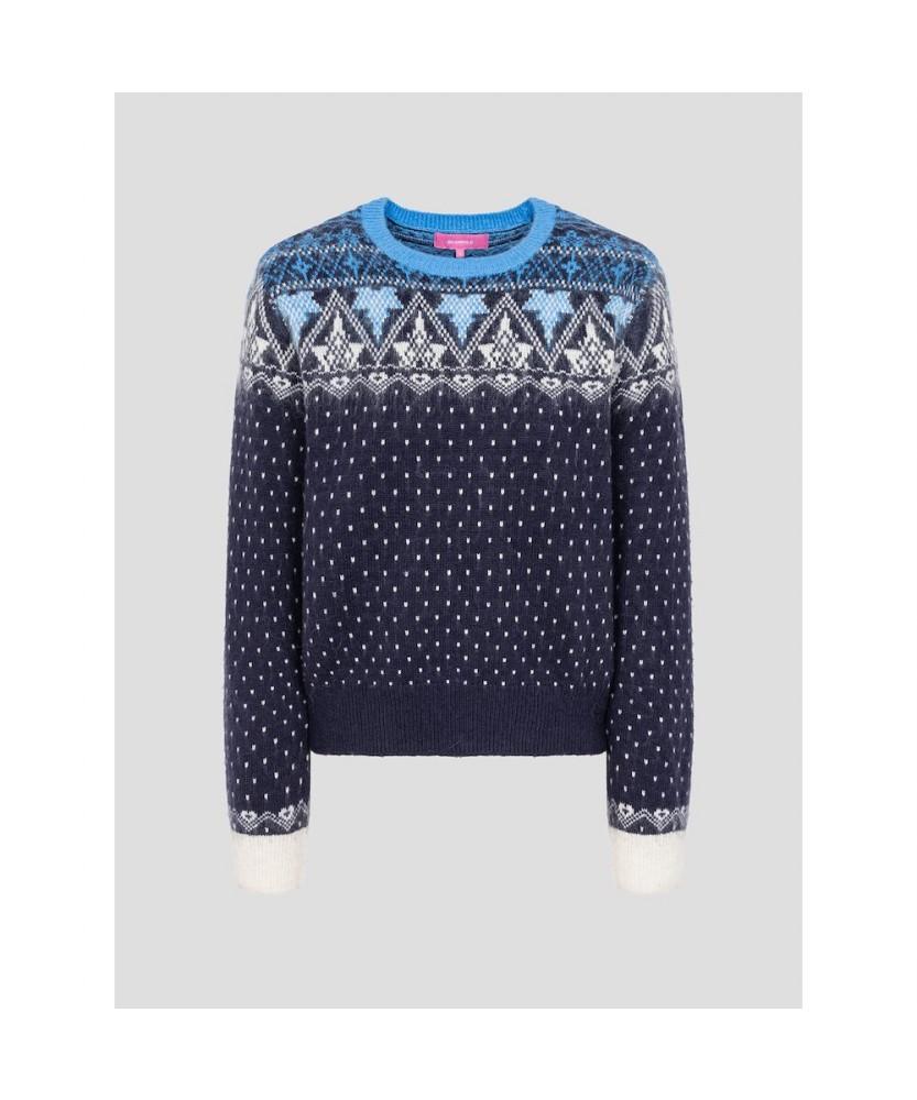 Binpolleidiseu [B. My] Fair Isle Round Neck Knit Navy (Bf5X51N02R)