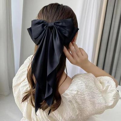 Women Hairpin Large Size Long Ribbon Bowknot Decor Spring Hair Clip Lightweight Back Head Hair Pin Hair Accessory