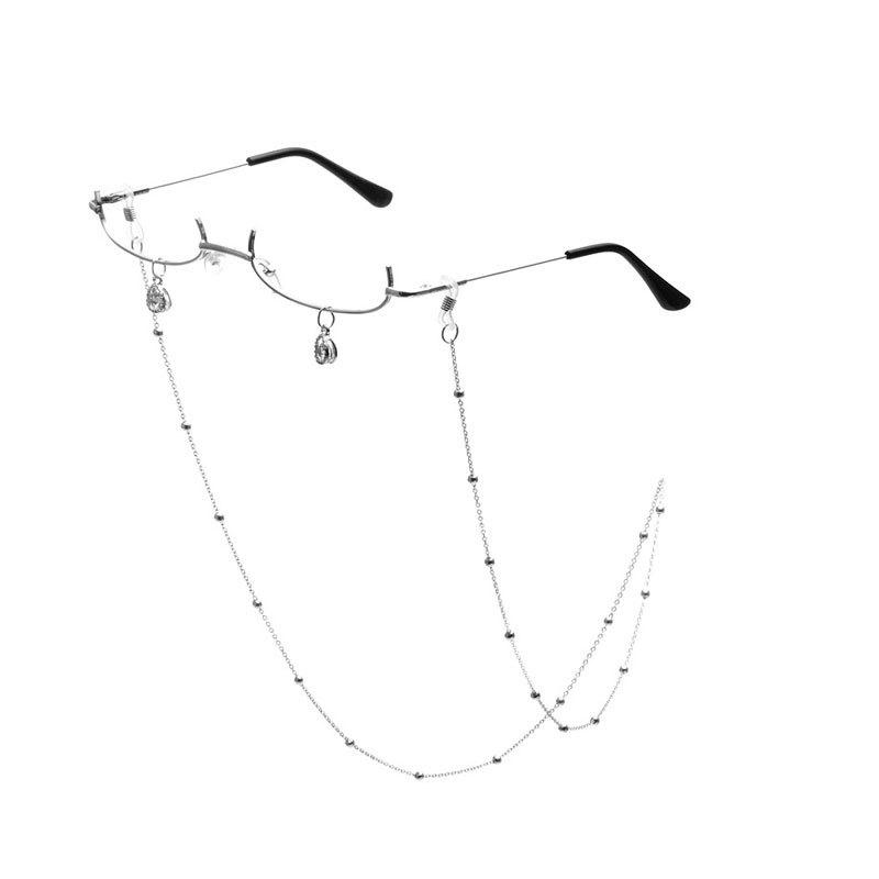Vintage Glasses Metal Frame Half Without Lens Girls Chic Cosplay Party Decoration Lensless Metal Half Frame Glasses With Chain
