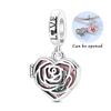 925 Silver Charms Bead Foldable Openwork Rose Dangle Fit Original Bracelet DIY Women Jewelry Gift