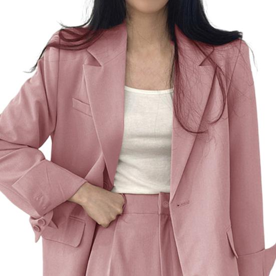 Yousheng Women Coat Pants Turn-down Collar Double Button Closure Cardigan Long Sleeve Jacket High Waist Straight Trousers Lady Formal Commute Outfit