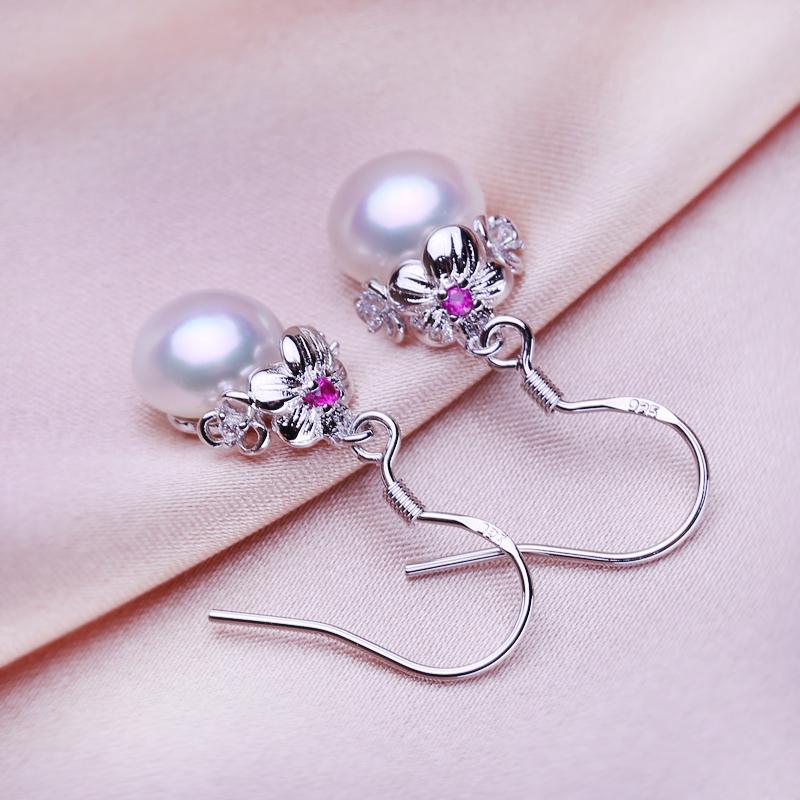 SENIKO Natural Freshwater Pearl Earrings Geometry Design Fashion Cubic Zirconia Flower Earrings For Women Girl Gift
