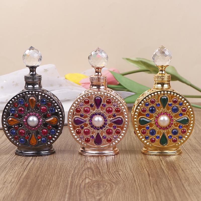 1Pc 12Ml Vintage Luxury Rhinestones Glass Perfume Bottle Essential Oil Bottle Storage Bottle Portable Cosmetic Empty Vials