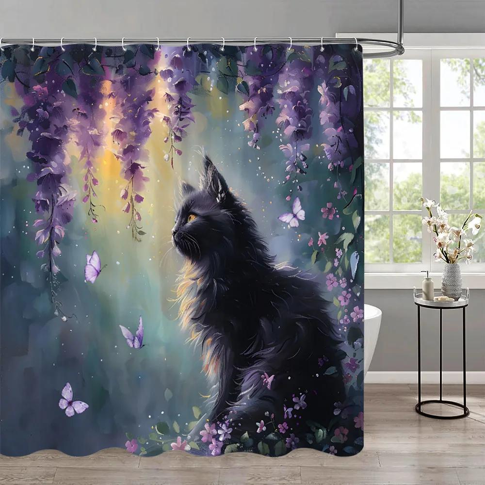 Funny Cat Children'S Shower Curtain Colourful Cartoon Patterns Children'S Room Curtains Bathroom Decor Accessories With Hooks