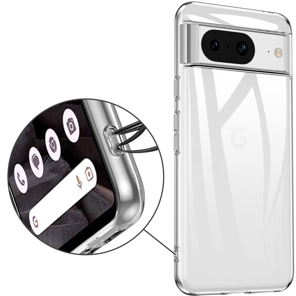 For Google Pixel 8 Clear TPU Case Phone Cover with 2.5D Arc Edge Tempered Glass Screen Film