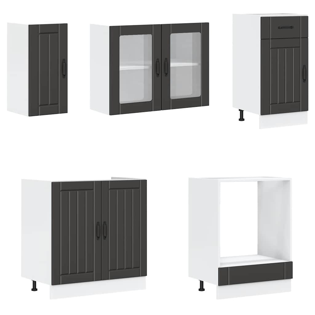 8 Piece Kitchen Cabinet Set Kalmar Black Wood Based Material