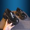 Schwarze britische Loafer für Damen im Frühjahr 2024 – Slip-On-Schuhe mit dicker Sohle und erhöhter Innenhöhe