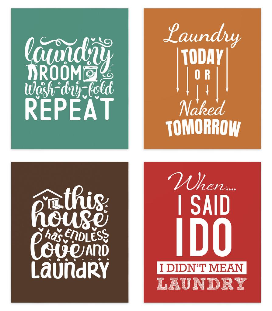 Inkdotpot 4 Piece Laundry Poster for Laundry Room Decor Wash Dry Fold Repeat , Laundry Room Posters Wall Art