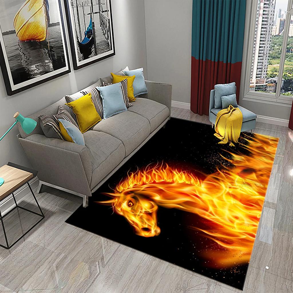3D Fire Animal Cool Tiger Wolf Carpet Children Play Crawling Carpet Living Room Bedroom Balcony Decor Rugs Bathroom Non-slip Mat