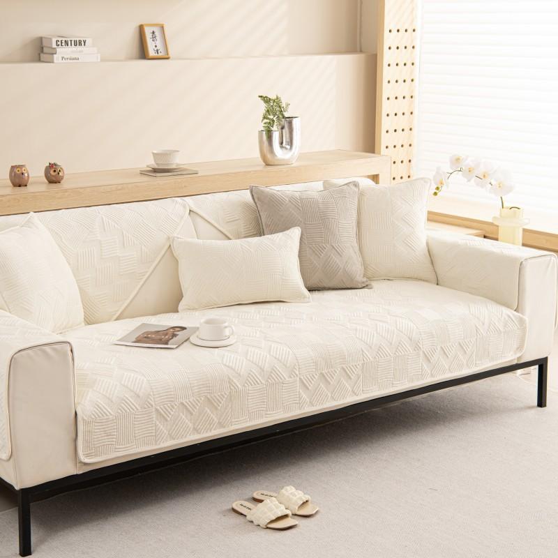 Sofa Cushion Solid Color Plush Sofa Cover All-Inclusive Quilted Thickened Seat Cushion Cover  New Light Luxury Cover