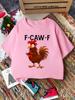 Funny Rooster Letter Print Boys Girls T Shirt Cartoon Farm Animal Kids Tee Parent Child Matching Casual Summer Family Daily Tops