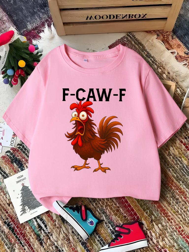 Funny Rooster Letter Print Boys Girls T Shirt Cartoon Farm Animal Kids Tee Parent Child Matching Casual Summer Family Daily Tops