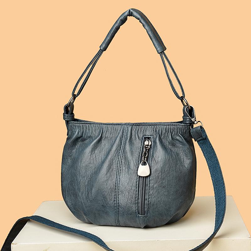 Damska torebka skórzana, miękka, duża pojemność, torba typu crossbody na ramię