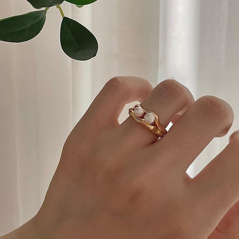 Adjustable Open Elegant Ring With Double Layer Freshwater Pearls For Womens Fashion