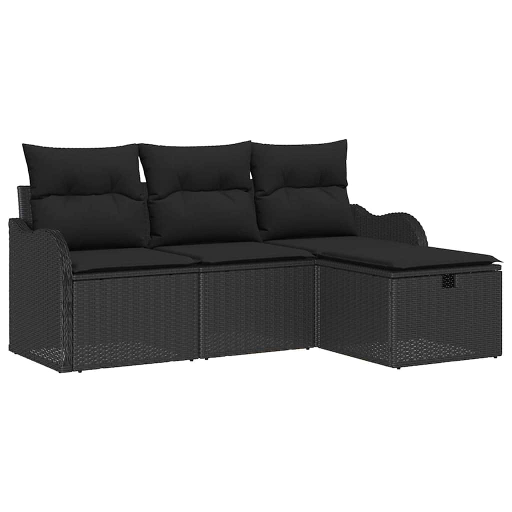 Garden Sofa Set with Cushions 4 pcs Black Poly Rattan