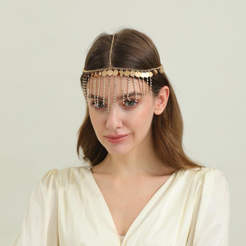 Fashion Bohemia Pearl Sequin Tassels Multi-Layer Hair Chain For Women Bride Rhinestone Forehead Chain Hair Jewelry