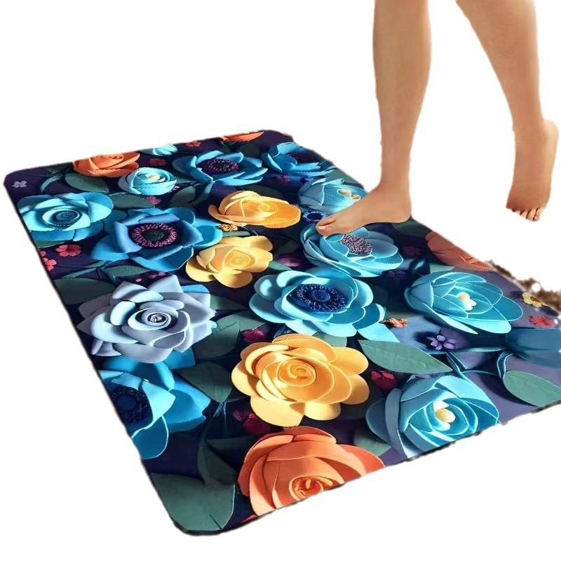 Three Dimensional Flower Floor Mat Bathroom Diatom Mud Anti Slip  Dirt Resistant and Quick Drying Floor Mat Household Water Absorption Carpet