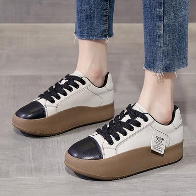 Genuine Leather Small White Shoes Women's Two-wear Height-increasing Shoes Big Head Showing Feet Small Thick Bottom Autumn All-match Retro Shoes Trend