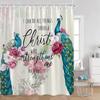 Peacock Shower Curtain Modern Oil Paniting Animals Flowers Plants Floral Bathroom Decor Elegant Fabric Bath Curtains with Hooks