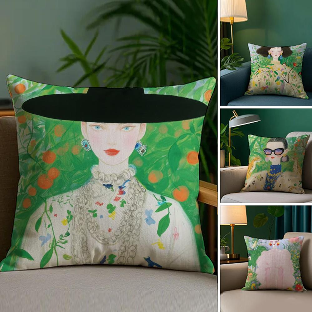 1PC Fashion Illustration Cushion Cover Plush Fabric Soft DoubleSided Printed Sofa Warm Winter Home Child Gift Pillow Case