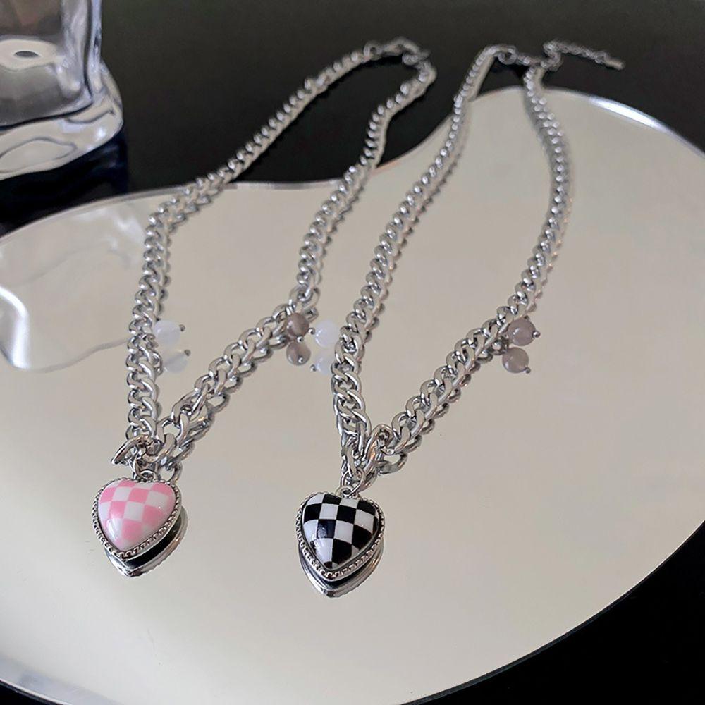 

Crystal Beads Plaid Female Choker Korean Style Clavicle Chain Love necklace Chessboard Necklace