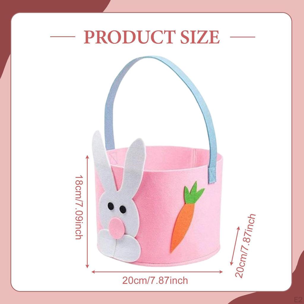 Easter Basket Bunny Ears Felt Handle Decorative for Eggs, Candy, Gifts Reusable Suitable