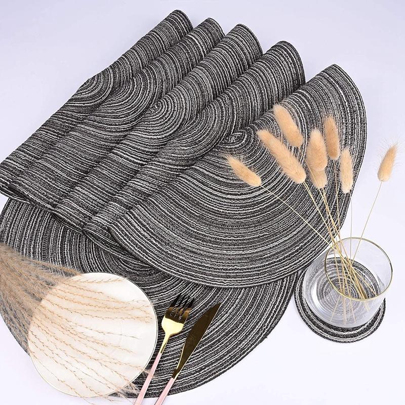 1Sets Round Woven Place Mats Coasters Set Braided Place Mats Coaster Waterproof Plate Mats for Kitchen Wedding Dining Table