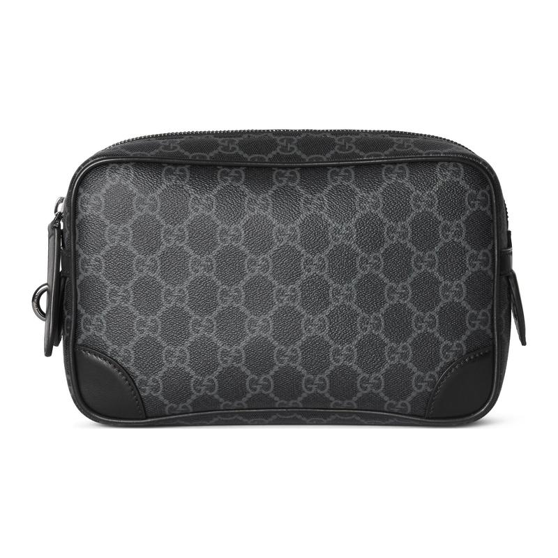 Gucci GG Emblem Brand Letter Pattern Zipper Closure Fabric Toiletry Bag Small Size Men's Black