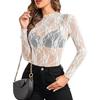 2024 European & American Style Lace Floral See-Through Long-Sleeve Women's Top