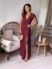 Women's Deep V-neck Pleated High-waisted Slit Evening Gown
