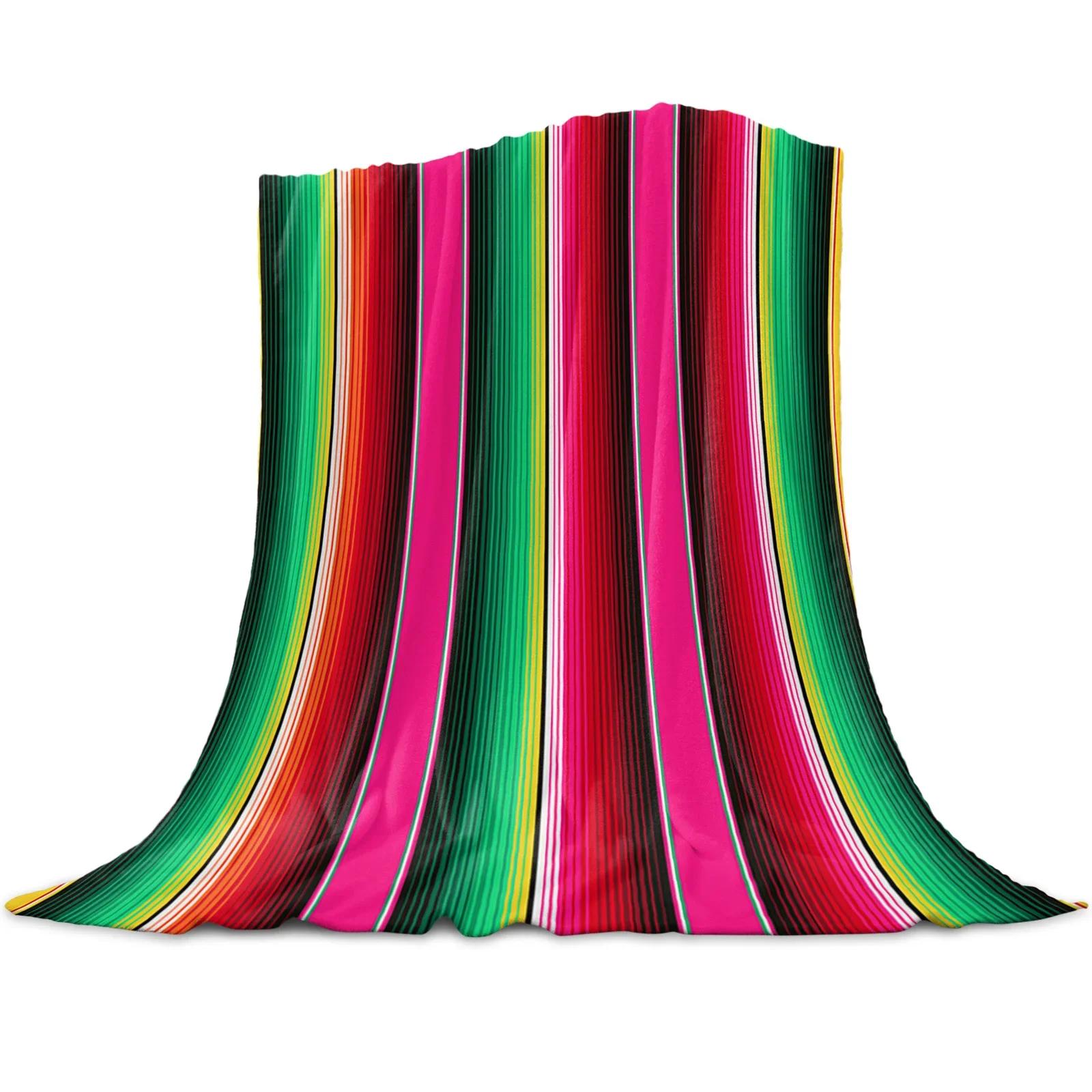 

Mexican Stripes Colorful Stripes Coral Fleece Blanket Soft Warm Outdoor Travel Throw Blankets Adult Kids Winter TV Blankets King 75x90cm