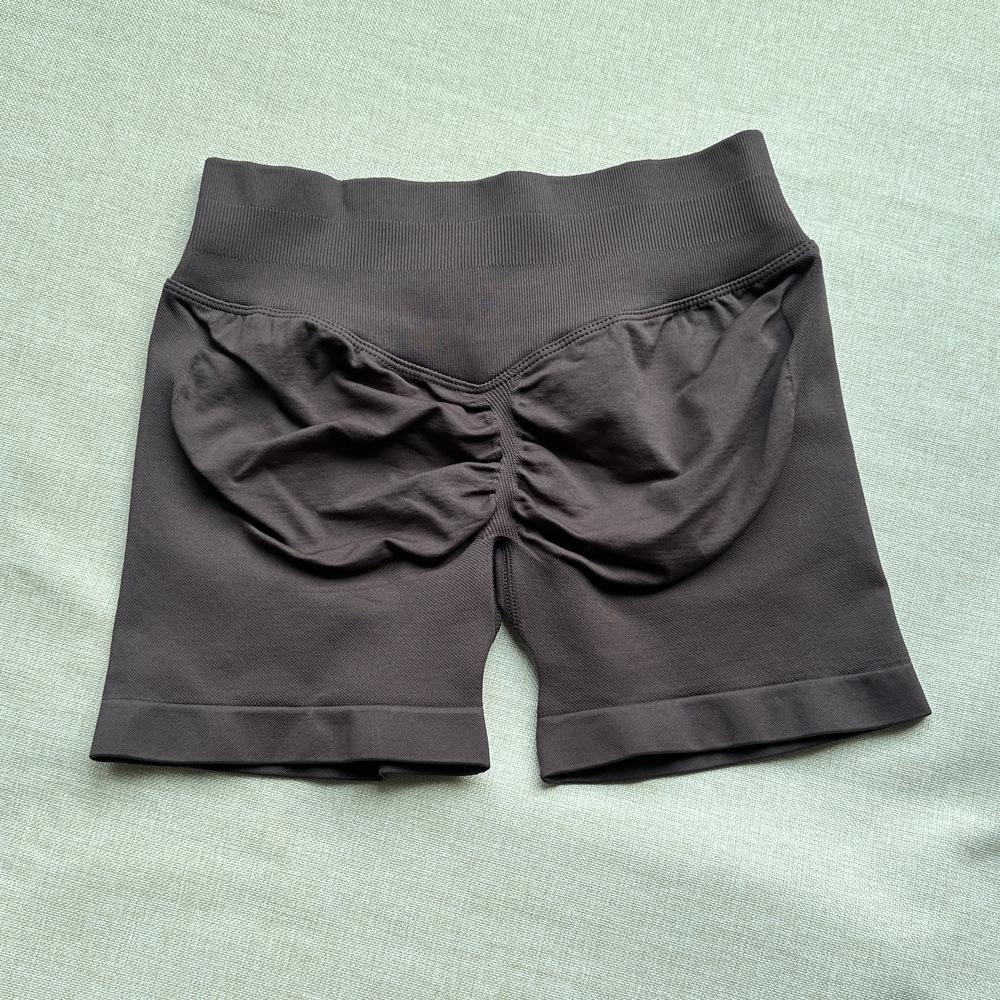 Pantalones Cortos de Yoga DF: 50 Colores, Cintura Original Fruncida de Tres Secciones, Levanta Glúteos, Tiro Bajo, Pantalones de Fitness sin Costuras de Tres Puntos