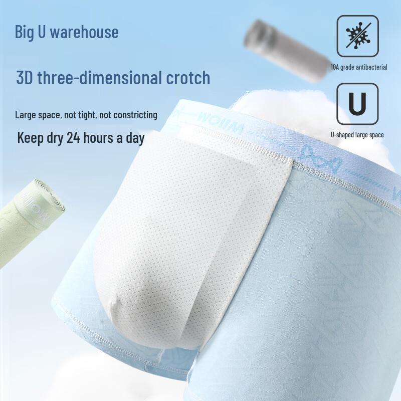 Mao Ren Men's Antibacterial Pure Cotton Boxer Briefs 4-Pack