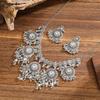 Exaggerated Indian-Style Rhinestone Tassel Necklace & Retro Ethnic Earrings Set