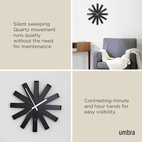 Umbra Ribbon Wall Clock, Black, 2118070-040