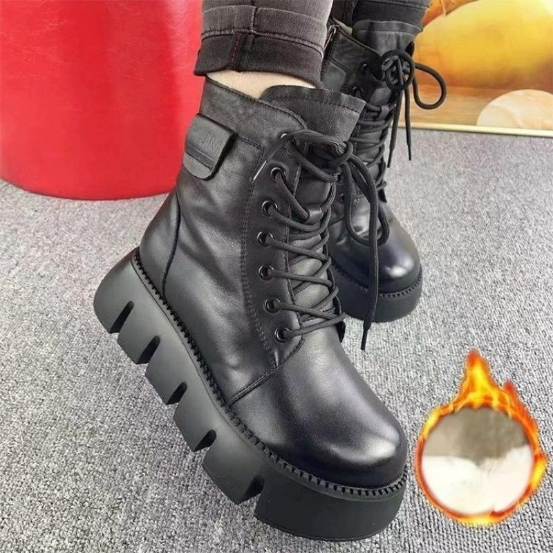 Soft Leather Shoes with Fleece and Thickened Snow Boots, New Casual Anti-slip Cotton Boots for Women