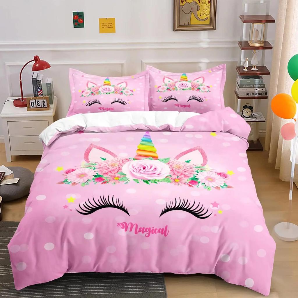 Unicorn Cute Bedding Set Single Twin Full Queen King Size Polyester Bedroom Duvet Cover Aldult Kids Comforter Quilt Cover Set