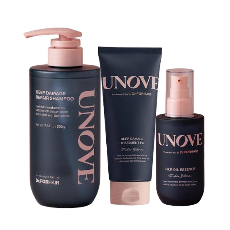 UNOVE Deep Damage Repair 3-Step Set (Shampoo Sweet Breeze 500g + Treatment EX 207ml + Silk Oil Essence 70ml) Choose Treatment (Tender Bloom)