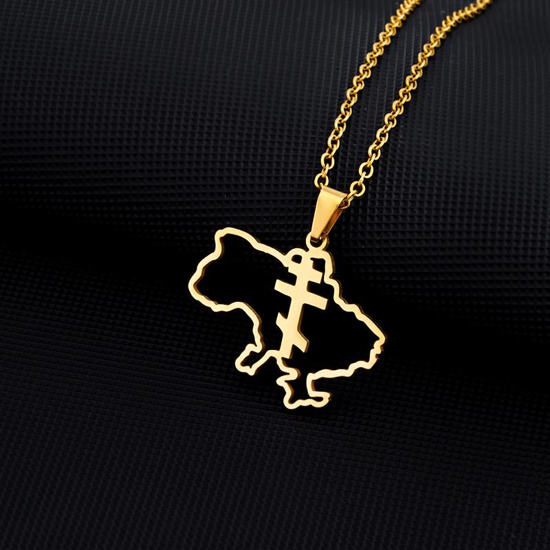 Hi Fashion Outline Ukrajinská mapa s príveskom náhrdelník s vlajkou srdca z nehrdzavejúcej ocele