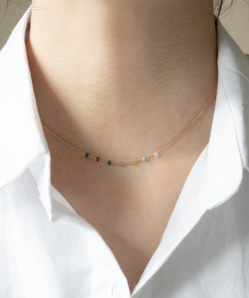 Alleun Silver 925 Chain Gemstone Choker Rainbow Mini Silver Necklace