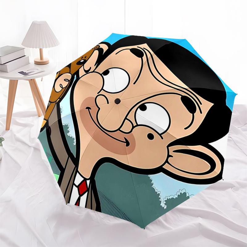 Ombrello da Viaggio a Tema Mr. Bean - 8 Stecche, Apertura e Chiusura Automatica, Design Pieghevole Portatile, Ombrello Compatto ed Elegante Adatto per Esterni