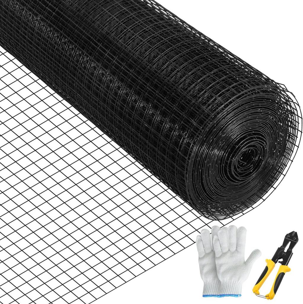 Hardware Cloth, 24\" X 100\' & 1\"x1\" Mesh Size, Galvanized Steel Vinyl Coated 16 Gauge Chicken Wire Fencing with A Cutting Plier & A Pair of Fabric