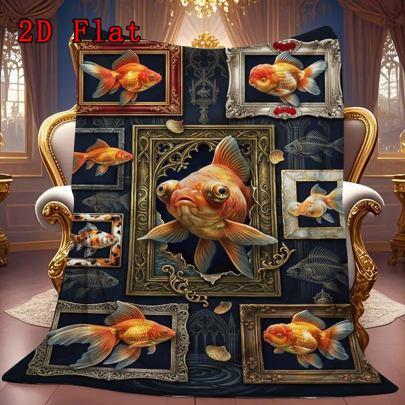 Goldfish Art 2D Flat Pattern Flannel Blanket, High Quality All Seasons, Home Decor, Warmth and Comfort, Perfect for Christmas Gifts.