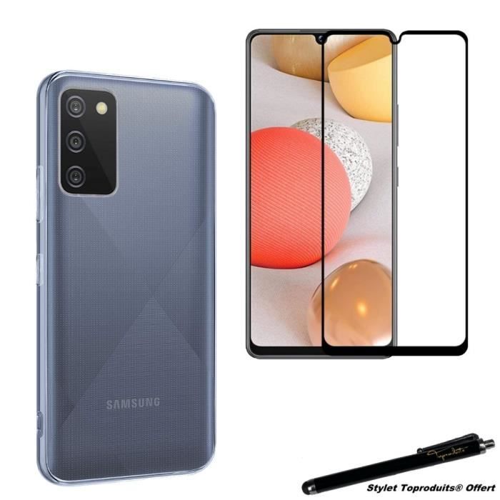 Coque de protection - Toproduits® - Samsung Galaxy A02S - Transparente - Verre trempé - Bords noirs