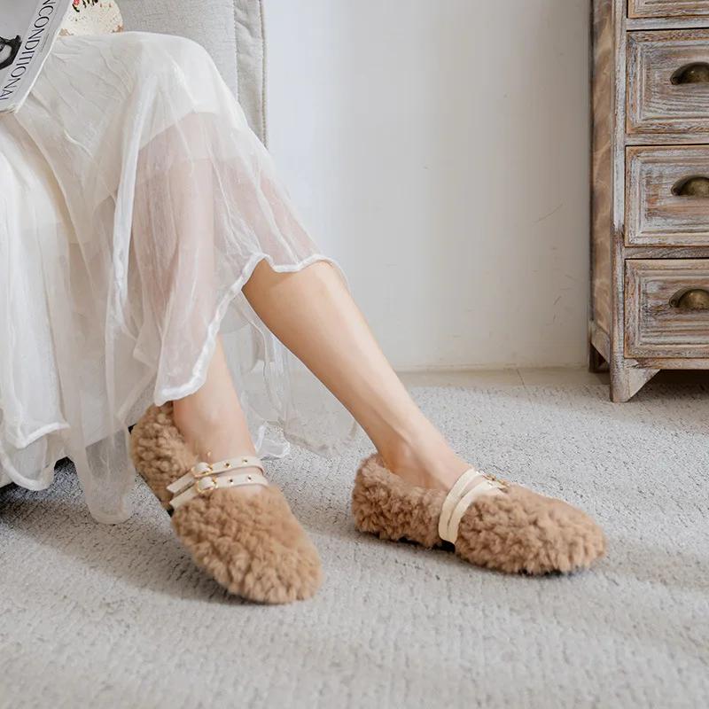 Women's Plush Warm Shoes Korean Style Pump Loafers Party and Work Wear Ladies' Casual Flats Mary Jane Boat Shoes 2026 New