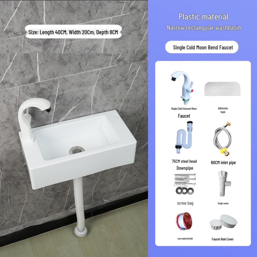 Compact Wall-Mounted Rectangular Washbasin for Small Spaces