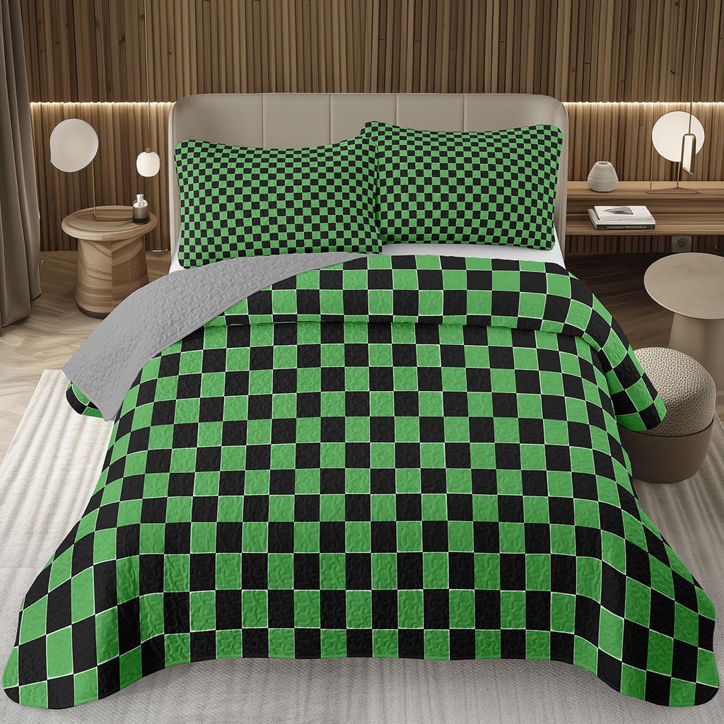 Retro Karierte Tagesdecke Twin Queen Vintage Ausgefallen Geometrisch Karomuster Gestepptes Bettwäscheset Schachbrettmuster Gitter Wendbare Tagesdecke Set